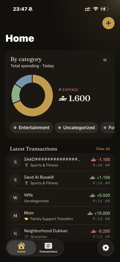Spending by category on the Riyali home screen